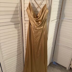 David’s Bridal Galina Signature Gold A-Line Dress Lace-Up Back: Style: GS290035